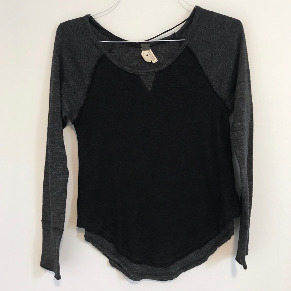 Free People | Black Grey Long Sleeve Top S